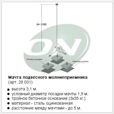 мачта подвесного молниеприемника, Н=3,1 м